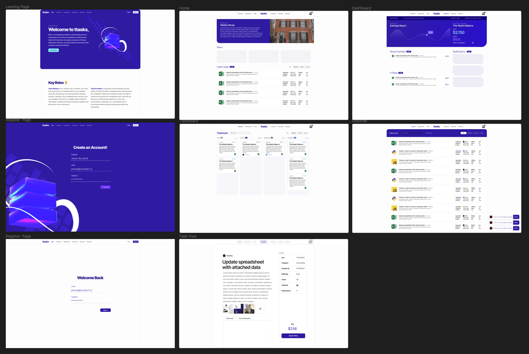 task website mockup